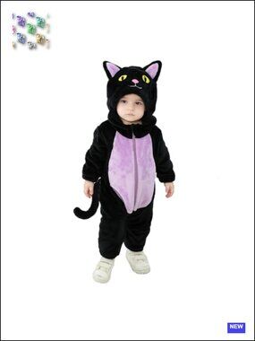 Toddler Black Cat Halloween Costume Fuzzy Warm Zip Up Hooded Outfit